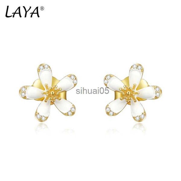 Stud LAYA 925 orecchini in argento sterling minimalista per le donne smalto fatto a mano di lusso piercing all'orecchio stile coreano gioielleria raffinata YQ231026