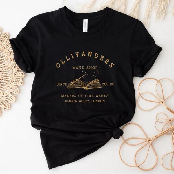 Damen T-Shirts Ollivanders Wand Shop Shirt Wizard Book HP Nerd Ästhetische Kleidung Magic Tee Unisex Kurzarm Tops
