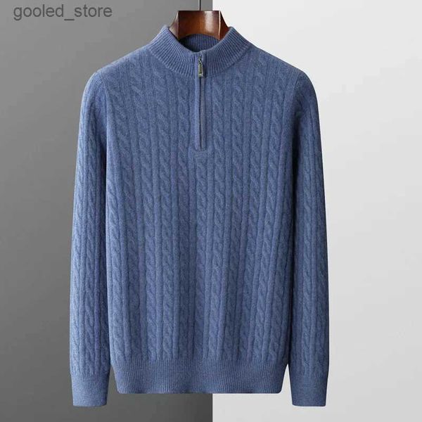 Maglioni da uomo Grande cerniera Mezza dolcevita Maglione Uomo Abbigliamento Autunno Inverno Casual Spessore Caldo 100% Capra Cashmere Pullover Uomo Q231026