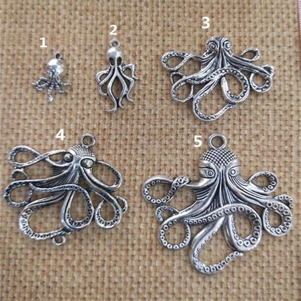 Модное антикварное серебро Deluxe Octopus Charm Collection Ожерелье кулон 18 мм x 33 мм для браслетов Серьги DIY Шарм 40 шт. Лот 242x