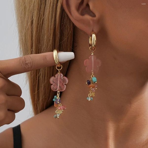 Dangle Brincos Irregular Pedra Natural Flor Dangles Coloridos Para Mulheres Funky Tassel 2023 Moda Jóias Atacado