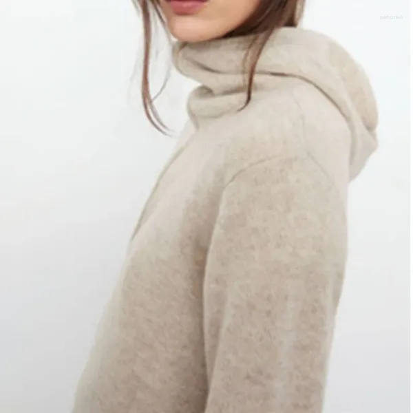 Kadın Sweaters Kadın Kaşmir Kapüşonlu Örgü Kazak Moda All Maçlı Bayanlar Uzun Kollu Yumuşak Triko Külot Yarım fermuarlı 2023