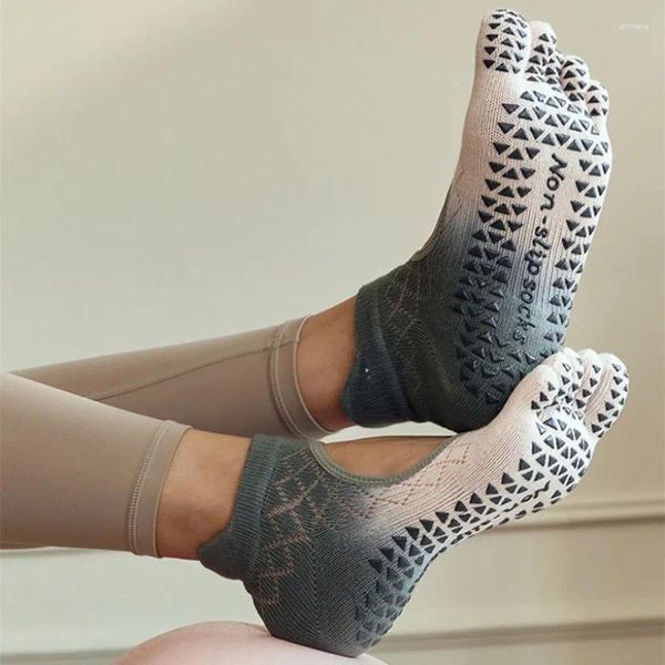 Sportliche Socken, Yoga, professionelles Silikon, rutschfest, Pilates, fünf Zehen, rückenfrei, atmungsaktive Baumwolle, für den Innenbereich, Bodentanz, Sport-Socken