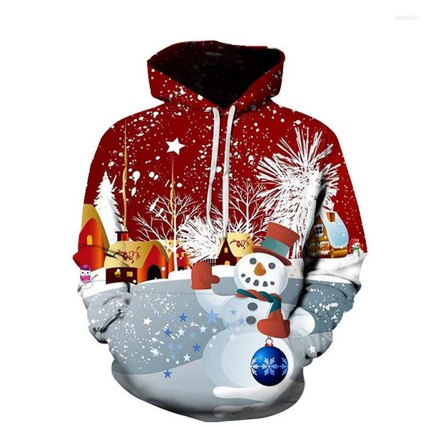 Herren Hoodies Weihnachts-Hoodie 3D-Schneemann-Kollektion Bedrucktes Kapuzen-Sweatshirt Lässige Mode Damen Y2K Große Sudaderas