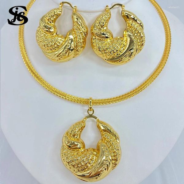 Colar brincos conjunto dubai venda boutique moda banhado a ouro oco jóias grande para presente de aniversário feminino festa de casamento