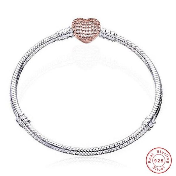 Bracciale con ciondoli a forma di cuore in argento sterling 925 con gioielli vintage con scatola Fit Pando Bracciale con perline europee Bracciale in oro rosa per 216W