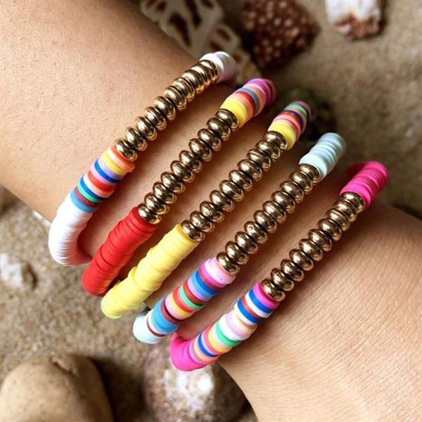 5 pezzi Boho carino arcobaleno smalto perline braccialetto elasticizzato colorato moda piastrella multicolore misto surf spiaggia regalo gioielli fascino Bracel2234