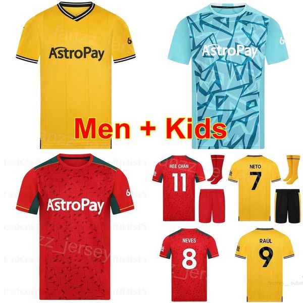 Homem Juventude 2023-24 Club Team Wolves 11 HEE-CHAN Camisas de futebol 7 NETO 12 CUNHA 23 KILMAN 22 SEMEDO 5 LEMINA 15 DAWSON 8 GOMES 3 AIT-NOURI Camisa de futebol Kits Vermelho Amarelo Azul