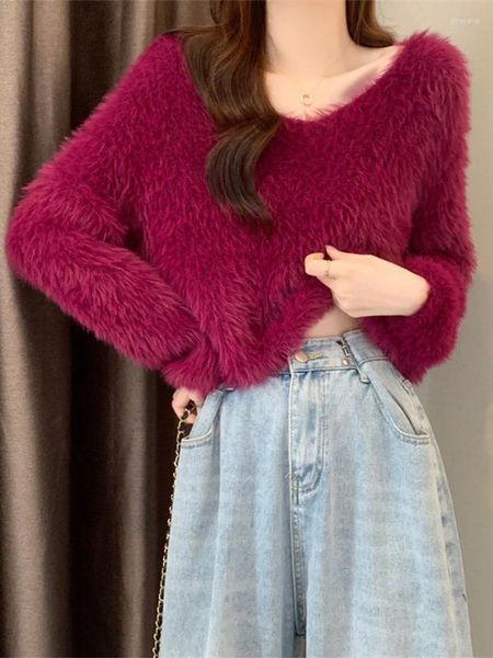 Suéteres femininos Mulheres Outono Camisola Versão Coreana Temperamento Solto Design Sinta Pendurado Pescoço Madeira Orelha Fora Do Ombro Manga Longa Top D4832