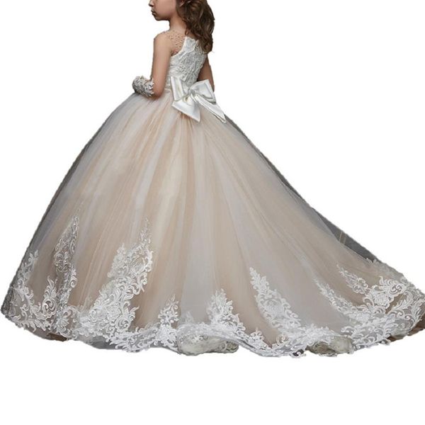 Кружевные платья с цветочным узором для девочек Primera Comunion, свадебное платье для маленькой невесты, детское бальное платье с длинными рукавами, пышное платье для девочек290C