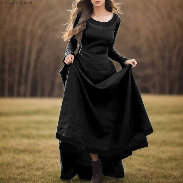 Basic Casual Dresses Women Medieval Come Gothic Dress Vintage Renaissance Maxi Dress Ankle Long Dress Halloween Cosplay Dress Corset Waist T231026