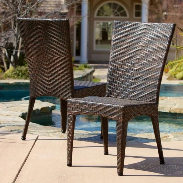 Camp Furniture Patio Collection Port Wicker Stapelbare Outdoor-Stühle, Braun, 2er-Set