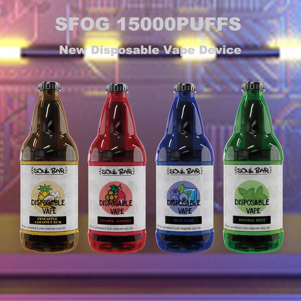 novo vape descartável puff 15000 e cigarro SFOG 15000 puffs vapes apresentam 6 cápsulas de luz RGB 22ml 15 sabores 5% 2% cigarro descartável recarregável caneta de vapor grande ecig