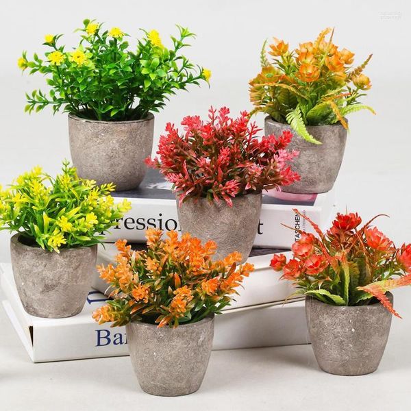 Dekorative Blumen Mini Künstliche Bonsai Eukalyptus Sukkulenten Pflanze Für Dekoration Gefälschte Kunststoff Rose Farn Grün Home Office Schreibtisch Dekor