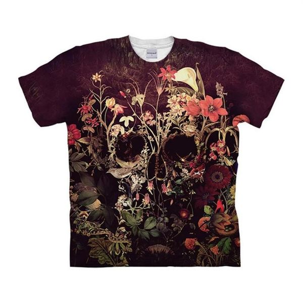 Flower Skull By Ali Artist Mens Magliette Stampe 3d Maglietta Marca Casual Breve Tees Top Uomo Abbigliamento Drop Ship Plus Size S-6XL281G