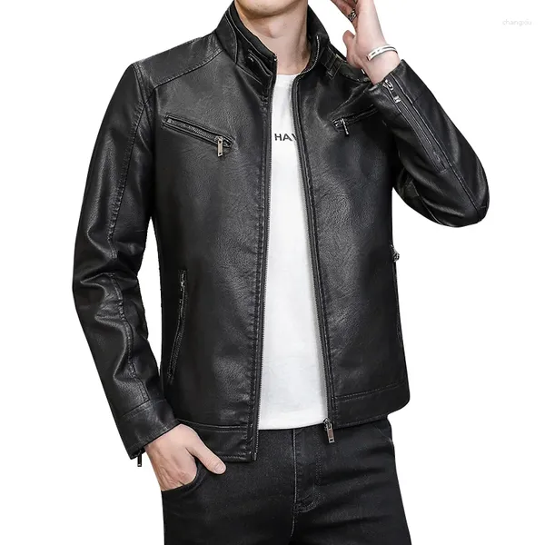 Giacche da uomo in pelle da moto Autunno e inverno Versione coreana della giacca antivento sottile con colletto alla coreana Trend