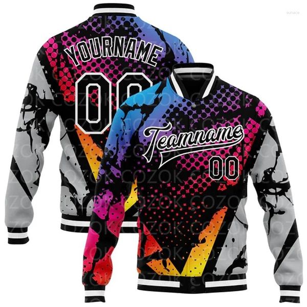 Jaquetas masculinas com padrão irregular personalizado 3D impresso botão de beisebol jaqueta bomber full-snap Varsity Letterman