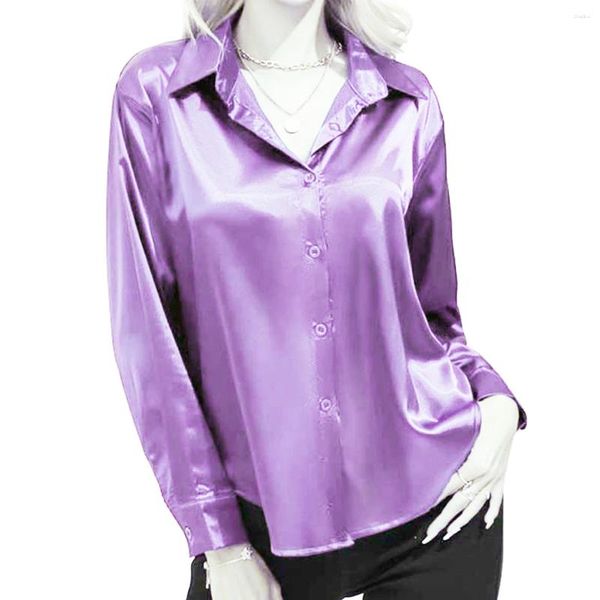 Blusas femininas Oversize Seda Mulheres Camisas Sólidas Roxo Verde Branco Preto Vermelho Azul Rosa Amarelo Ouro Blusa Casual Negócios Tops Barry