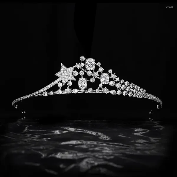 Hair Clips Simple Wedding Tiara Bride Zircon Star Crown Princess Accessories Birthday CH10428