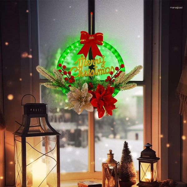 Декоративные цветы С Рождеством Христовым светящийся венок Дверной подвесной цветочный обруч Ночник Светодиодное окружающее освещение Гирлянды Праздничные атрибуты для вечеринок