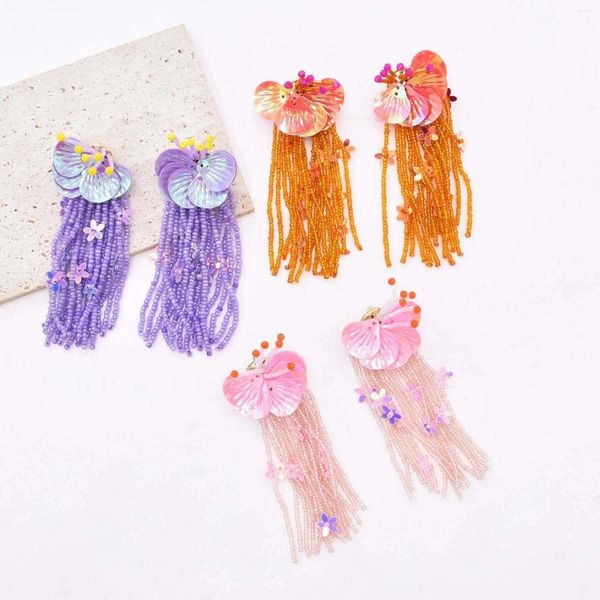 Orecchini pendenti Moda Bohemian 3 colori modello floreale perline lunghe catena nappa per accessori per gioielli da viaggio regalo per feste da donna