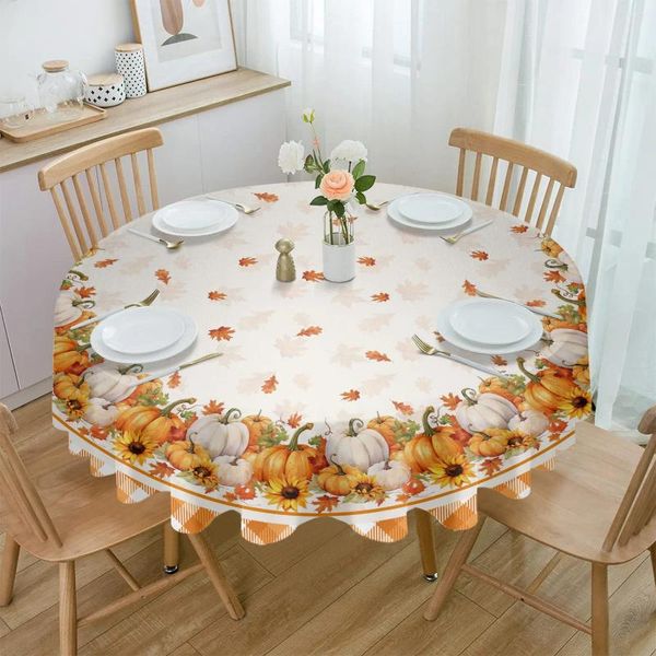 Tischdecke Thanksgiving Herbst Kürbis Runde Tischdecke Wasserdicht Hochzeit Party Abdeckung Weihnachten Essen