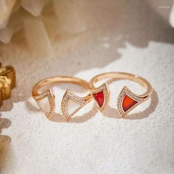 Anéis de casamento Europa América Estilo Anel Mulheres Senhora S925 Configurações de Prata Cubic Zircon Mãe de Pérola Carnelian Rose Gold Color Jóias