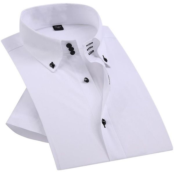 Verão inteligente casual diamante botões dos homens vestido camisa branca manga curta luxo gola alta fino ajuste elegante blusa de negócios 201120277o