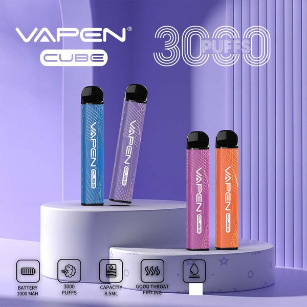 одноразовый вейп. Аутентичные электронные сигареты VAPEN CUBE 3000 Puff 30000. Портативные стартовые наборы испарителей. 0% 2% 5% предварительно заполненные электронные сигареты емкостью 8 мл, аккумулятор 1000 мАч.