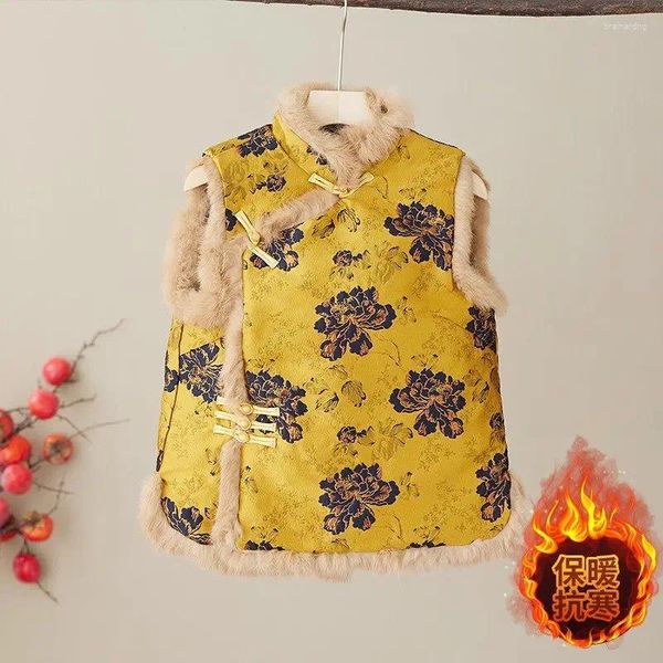 Damenwesten Tang-Stil Cheongsam-Jacke Weibliche Verbesserung Chinesischer Winter verdicktes Fell Baumwolle Top Weste Frau Steppweste