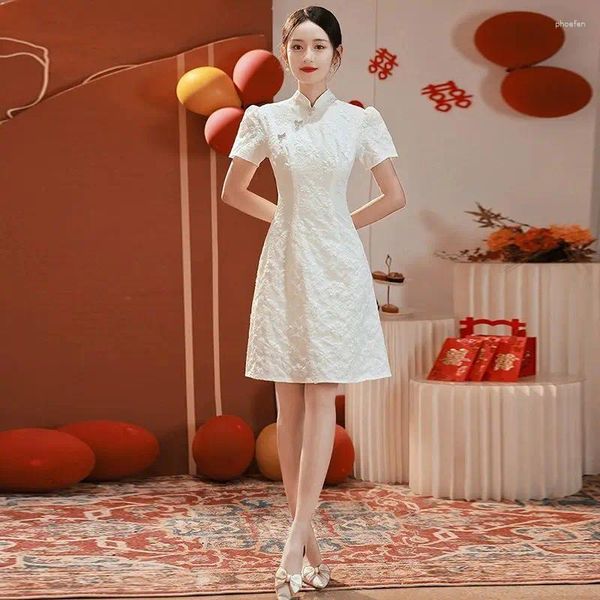 Etnik Giyim Yourqipao Çin Düğün Tost Elbise Kadın Cheongsams Gece Elbise 2023 Küçük Beyaz Nişan Hanfu Etek
