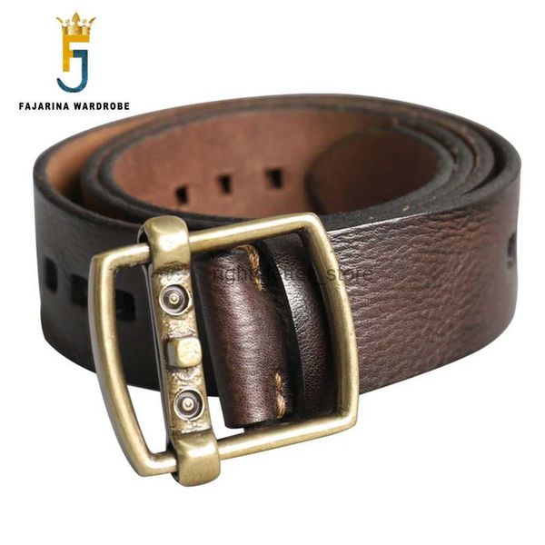 Cinture FAJARINA Uomo Nuovo Design Unico Retro Ottone Chiusura Fibbia Accessori in pelle di vacchetta Casual per uomo Pelle di mucca N17FJ942 YQ231026