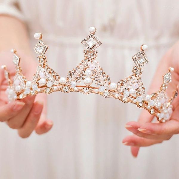 Fermagli per capelli Corona Diademi Matrimonio di alta qualità per la sposa con perle Corone Cristalli Fascia per capelli fatta a mano in cristallo da sposa XL057