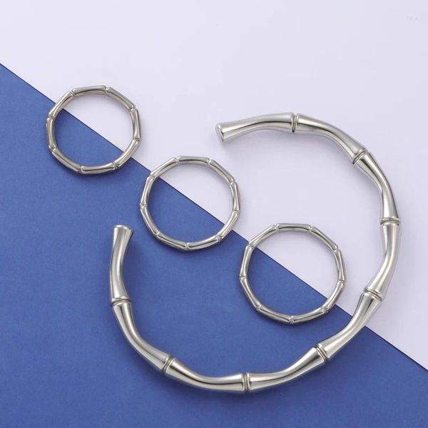 Bracciale con sconto del 30% Bracciale con articolazione in bambù in acciaio inossidabile da 5 pezzi regolabile lucido moda gioielli gotici regali per amici di festa di coppia