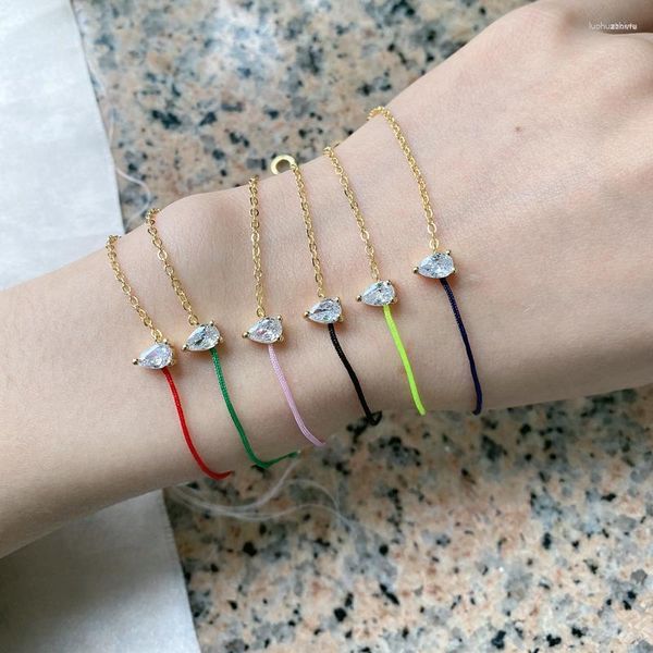 Charme pulseiras 5 pçs/lote chegou minúsculo waterdrop zircão cúbico encantos corrente sorte corda vermelha artesanal para presente