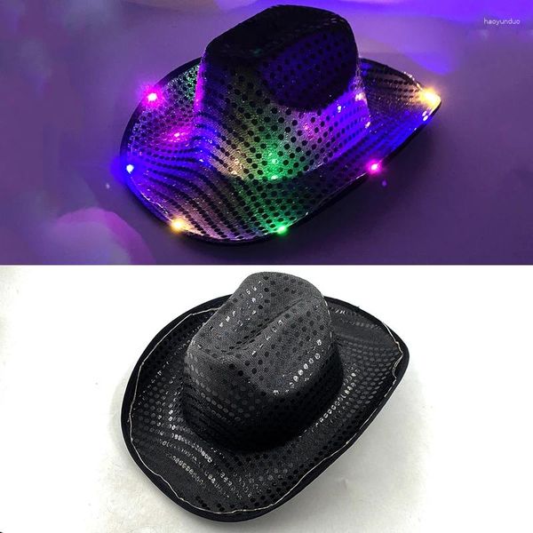 Boinas Lentejuelas Sombrero de jazz para hombres Mujeres Niños Suministros para fiestas LED Brillos brillantes Espectáculo de escenario Resplandor brillante