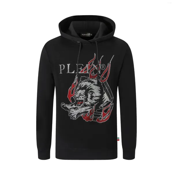 Herren Hoodies BEAR HOODIE SWEATSHIRT Flame TIGER WITH CRYSTALS Grafik-Print Sweatshirts Hip-Hop Luxus | 9532