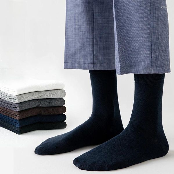 Мужские носки из 98% чистого хлопка, мужские антибактериальные деловые длинные носки с дезодорантом, дышащие однотонные повседневные весенние изделия высокого качества