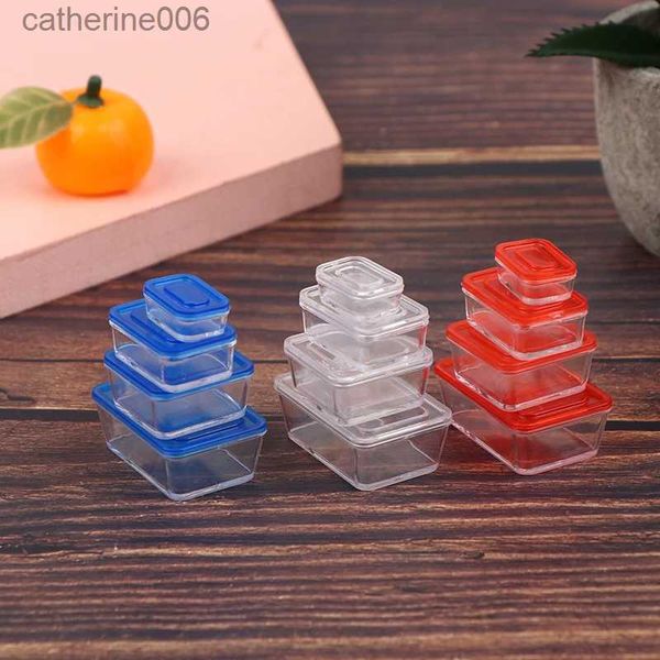 Cozinhas Play Food 1/12 Escala 4 PCS Miniatura Dollhouse Food Container Mini Crisper Fruit BoxLunch Box Crisper Blyth Boneca Acessórios ToyL231026