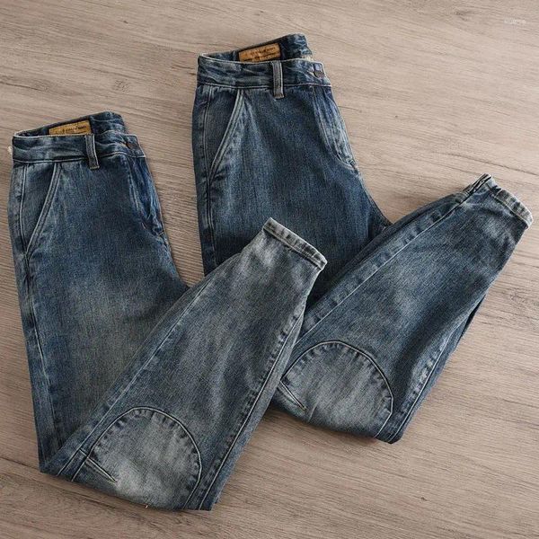 Jeans masculinos atacado 2023 estilo hong kong emendado ork roupas harem calças marca sólida versátil solto pernas homens cowboy baggy