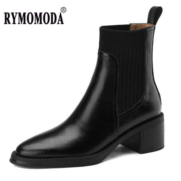 Botas tornozelo mulheres luxo split couro superior grosso salto slipon marrom quente bootie outono inverno artesanal sapato de couro genuíno 231026