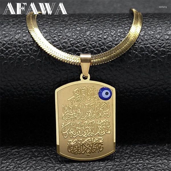 Collane con ciondolo Islam Corano Blue Eye Collana con amuleto per uomo Donna Acciaio inossidabile Colore oro Gioielli fortunati Collares Para Mujer N3200S02