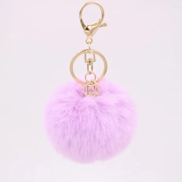 Schlüsselanhänger Frauen Pelz Schlüsselanhänger Auto Schlüsselanhänger Pom Pompom Farben mit sechseckigem Taschenanhänger Niedlicher Ringschmuck