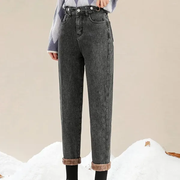 Jeans da donna in velluto per le donne Denim pantaloni in lana di agnello spessa donna autunno e inverno pantaloni caldi casual a vita alta slim 2023