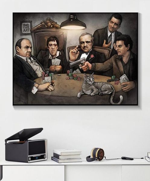 Modernes Leinwandgemälde Gangers Kunstdruck von Big Chris Art Gangsters Playing Poker Poster auf Wandkunst Bild für Wohnzimmer5312770