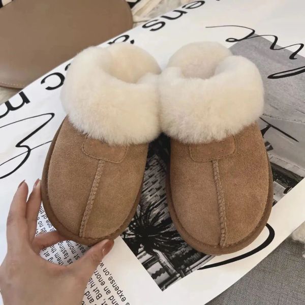 Chinelos de grife fofos austrália marca plataforma arranhões sapatos de lã pele de couro real chinelos de inverno feminino ugglie chinelos mais cor