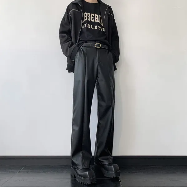 Männer Hosen Schwarz Leder Männer Mode Lässig Gerade Streetwear Koreanische Hip-hop Lose Motorrad Herren Hosen S-2XL