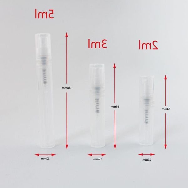 2 ml 3 ml 6 ml Mini-Größe transparente Kunststoff-Parfümflasche mit feinem Nebelsprüher Sampler-Fläschchen 100 Teile/los Gjsng