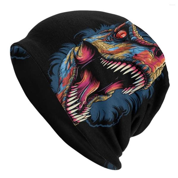 Berets Bunte Dinosaurier Motorhaube Hüte Tier Kopf Beanie Muster Stricken Hut Winter Vintage Männer Frauen Gym Wrap Caps