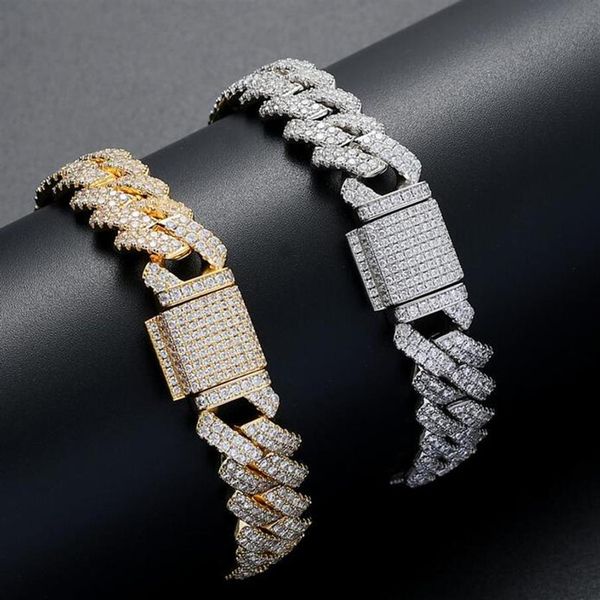 13mm Männer Hip-Hop Luxus Designer Simulierte Diamant Armbänder Armreifen Hohe Qualität Gold Überzogene Kubanische Armband Schmuck 7 8 zoll196B